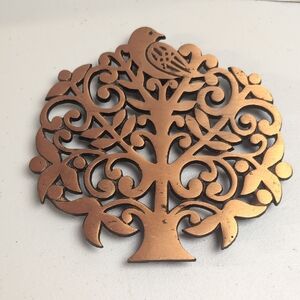 Vintage Trivet Wall Decor Cast Iron Copper Partridge in a Pear Tree